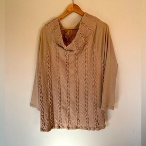 Suzanne Betro Women beige Cable-Knit Cowl Neck Sweater Size XL classic coastal